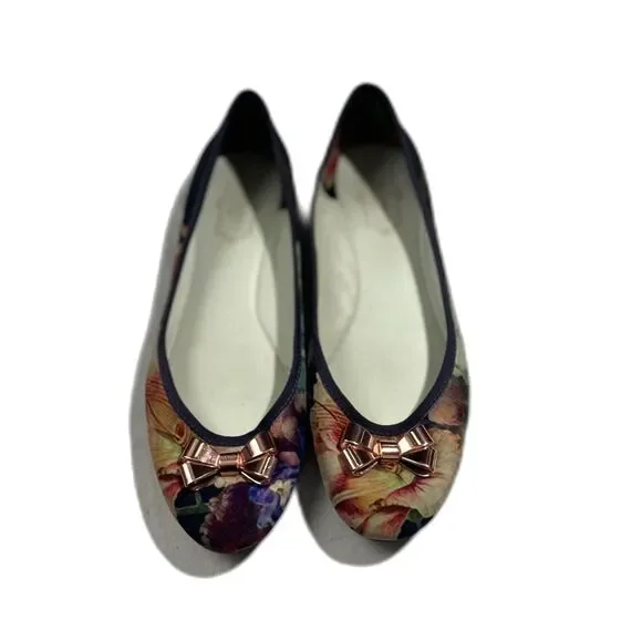 Ted Baker Women's Imme 2 Floral Boutique Print Ballet Flat Rose Gold Bow SZ 9.5 - Picture 4 of 10
